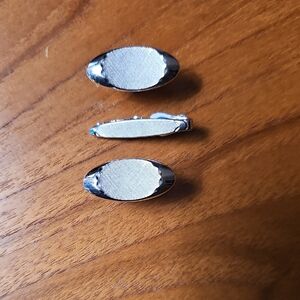 Vintage SWANK Stylish Silver Oval Cufflinks With Matching Tie Clip³33